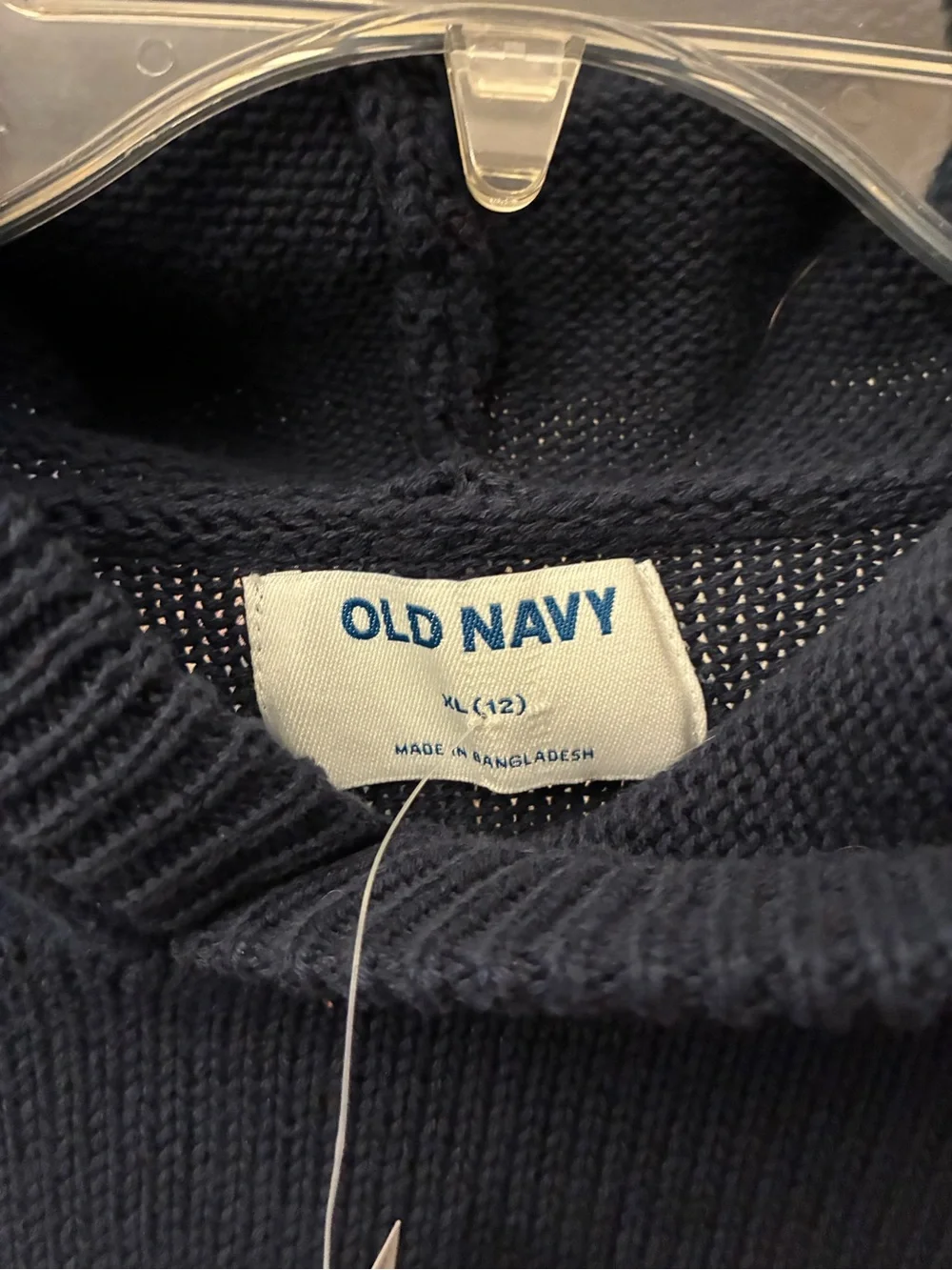 Old Navy Kids Navy Hooded Sweater with Brown Bear Motif
